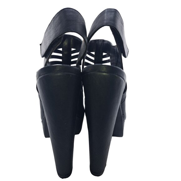 Y2K Womens Chunky Heel Peep Toe Caged Platform Shoes Sandal 6.5 Black 90s - Picture 7 of 11